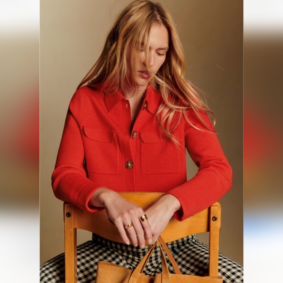 Sezane Sweaters - SÉZANE Betty Coral Red Merino Wool Knit Cardigan Jacket Size Medium New